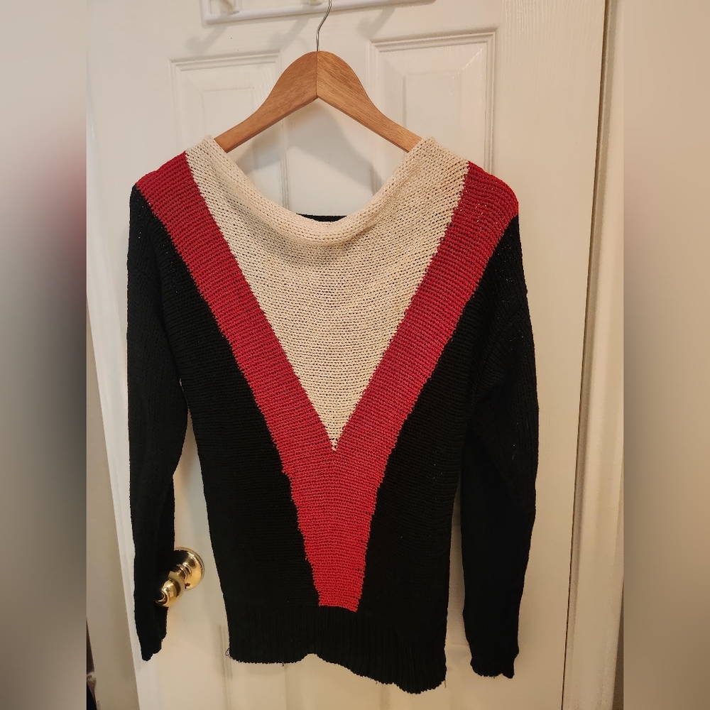 Sweater - Red, white, and black V sweater